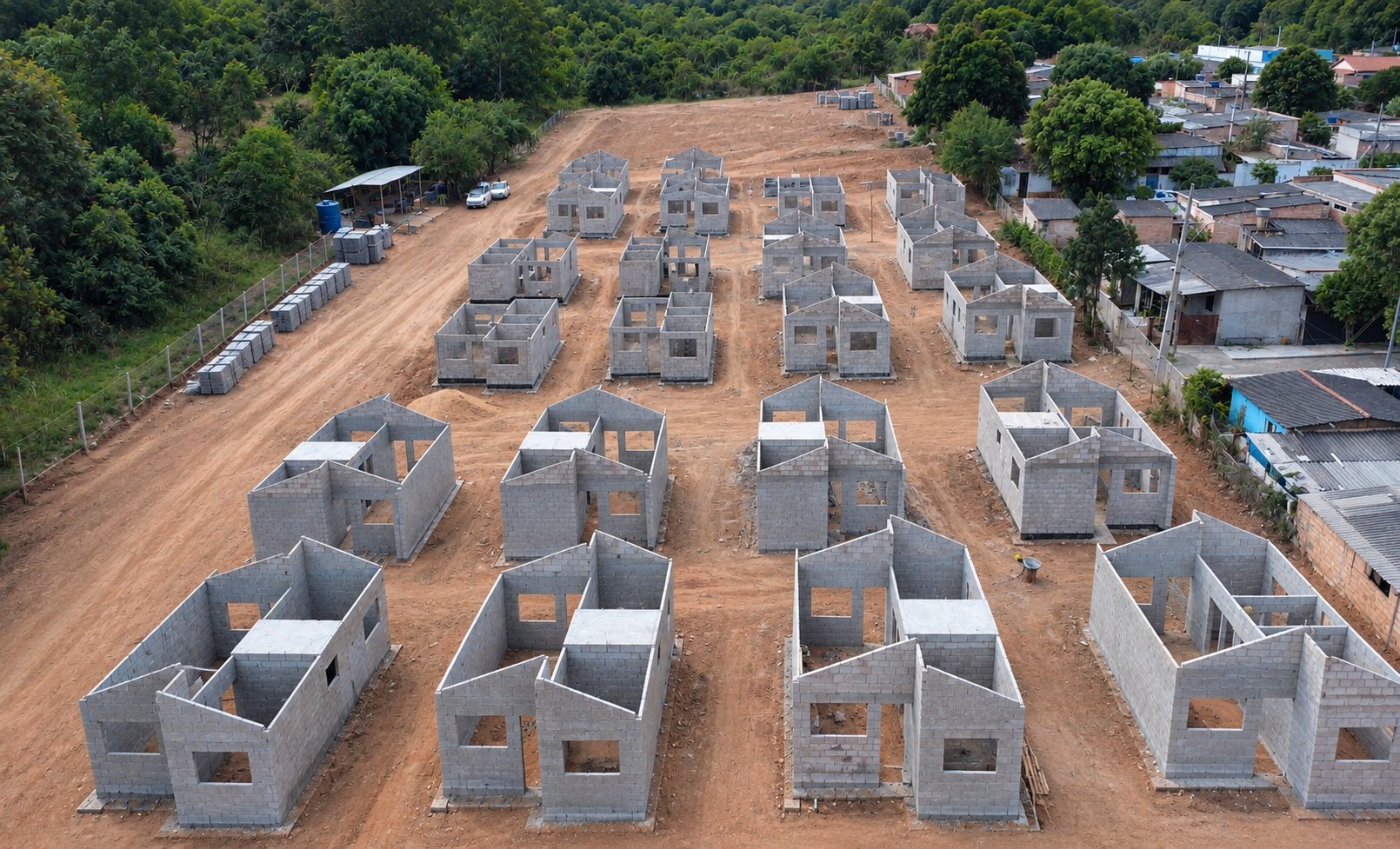 Conjunto habitacional com as paredes levantadas